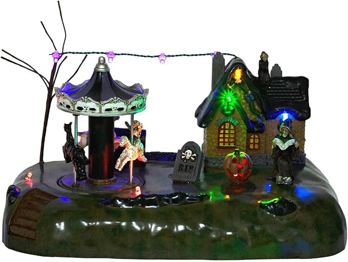 Animated Halloween Village House with Seesaw and LED Lights, Battery Operated Indoor Use only.-Ruum Studio Home