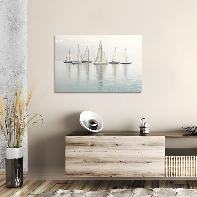Nautical Sailing Picture Wall Art - Coastal Sailboat Canvas Ocean Ship Prints Sea Level Boat Painting Artwork for Living Room Home Office-Ruum Studio Home