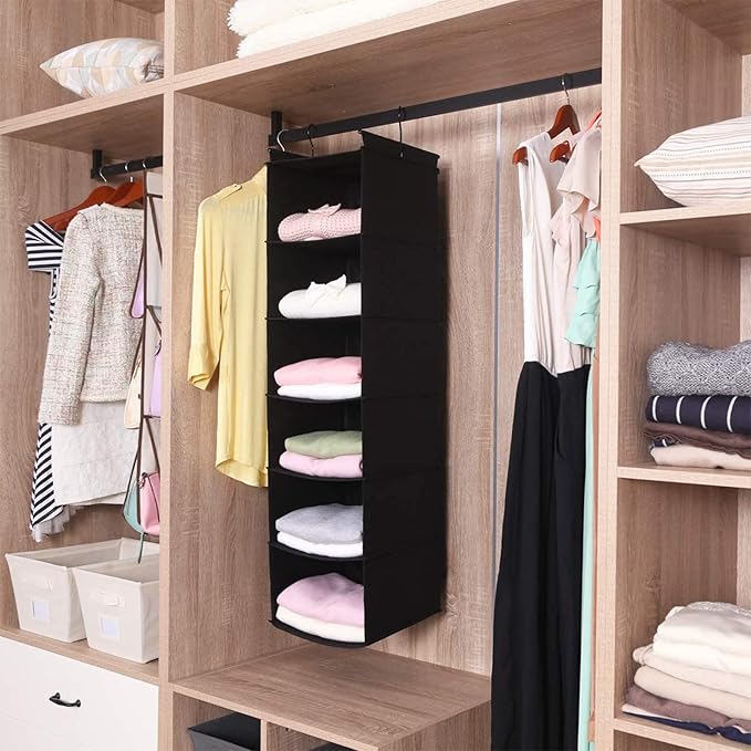 MAX Houser 6 Tier Shelf Hanging Closet Organizer, Closet Hanging Shelf with 2 Sturdy Hooks for Storage, 2 Pack, Foldable (Black)-Ruum Studio Home