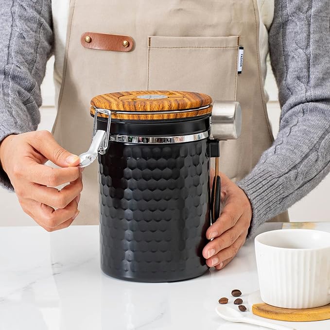 TEDSWAIT Coffee Canisters Airtight Coffee Bean Storage Container Kitchen Stainless Steel Food Storage Container with Scoop Date Tracker & CO2 Valve 61Fl Oz (Diamond Black)-Ruum Studio Home