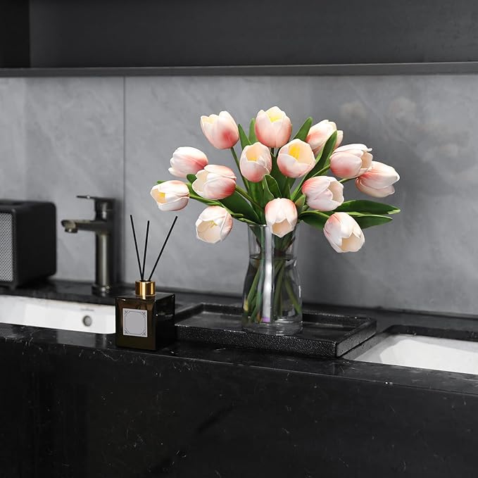 Light Pink Artificial Tulips, 2 Bundles 14Pcs, Fake Tulips Artificial Flowers, 2 x 2.4 Inch Large Flower Head Big Tulip, Easter Valentine's Day Mother's Day Home Decoration Flowers-Ruum Studio Home