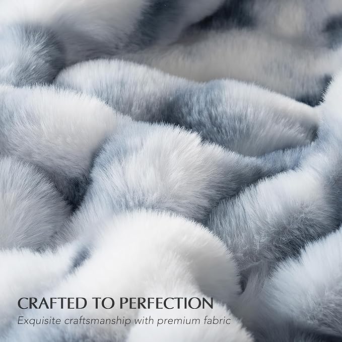 EVERGRACE Ultra Soft Luxury Fluffy Ridgeline Faux Rabbit Fur Throw Blanket, Thick Warm Bubble Throw for Bed, Cozy Plush Reversible Blankets for Couch, Chair, Sofa, Cloud Blue, 50x60 Inches, 870 GSM-Ruum Studio Home