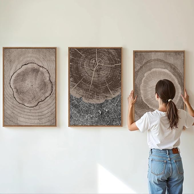 SIGNINART Beige Tree Ring Framed Canvas Wall Art Set, Abstract Black and White Rustic Wood Wall Decor, Neutral Wood Stump Artwork, Modern Art Prints for Bedroom Living Room Office 16"x24"x3-Ruum Studio Home