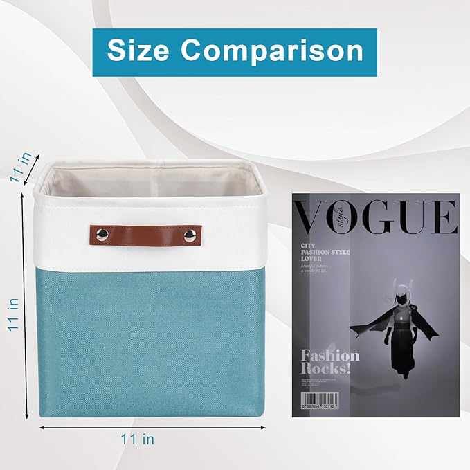 Collapsible Fabric Storage Cubes 11x11 Cube Storage Bins, 4 Pack Closet Baskets Box with Handles for Organizing, Shelf, Toys, Clothes, Home, Office, Nursery (Teal&White)-Ruum Studio Home