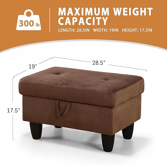Ottoman Rectangular Storage Ottoman Bench, Flannel Footrest Stool Footstool with Lid for Living Room, Bedroom, Entryway, Chocolate, 28.5"x19"x17.5"-Ruum Studio Home