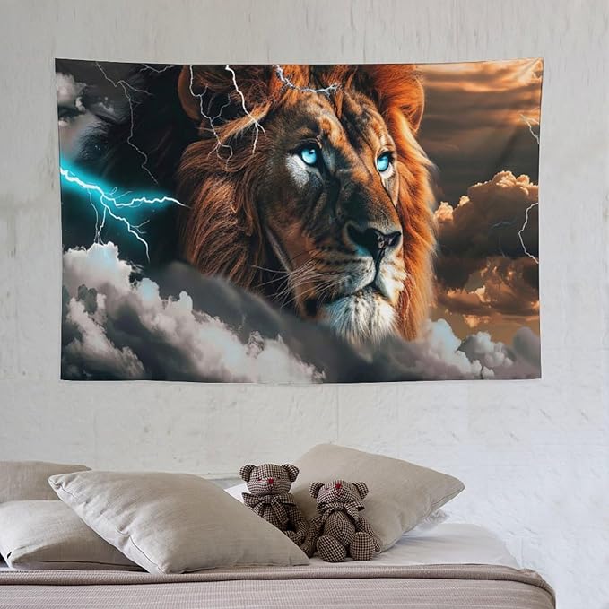 Lion Tapestry Lion Tapestries Christian Fabric Wall Hanging Aesthetic Space Indoor Outdoor Wall Art Tablecloth Bedspread for Bedroom Dormitory Living Room Home Decor 40"x60"-Ruum Studio Home