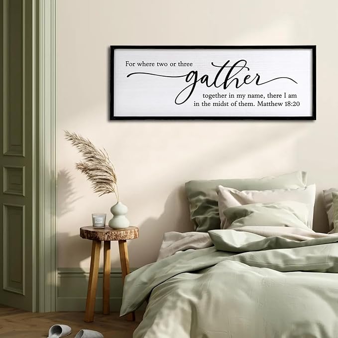 For Where Two or Three Gather in My Name, There I am in the Midst of Them Bible Verse Framed Wall Art, 40''×15'' Rustic Religious Christian Matthew 18:20 Sign, Inspirational Catholic Scripture Decor-Ruum Studio Home