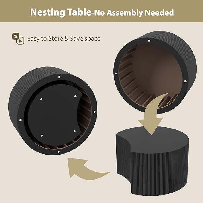 Round Coffee Table Set of 2, Modern Wooden Nesting Coffee Tables for Living Room, No Assembly Required Circle Side Table Set Accent Furniture for Bedroom, Balcony,Office, Black-Ruum Studio Home