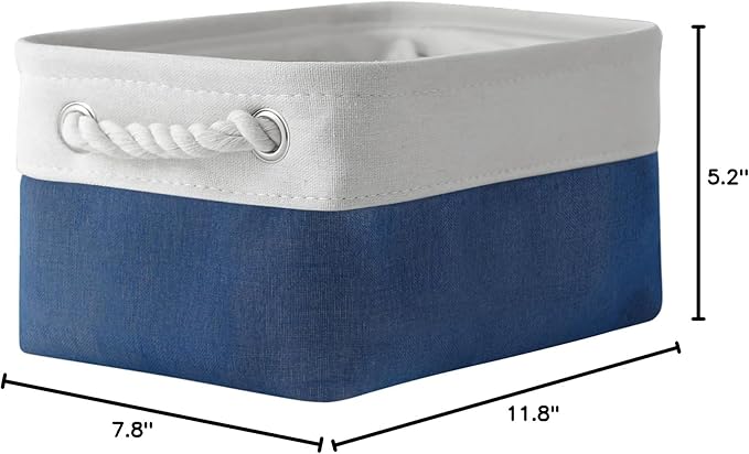 TheWarmHome Storage Bins for Shelves - 12x8x5.2 inch 1 Pack Baskets for Gifts Empty, Fabric Storage Cubes for Closet Organizing Dog Gift Cloth Toy (White & Jean Blue)-Ruum Studio Home