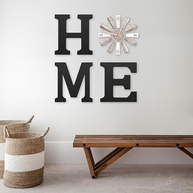 Farmhouse Home Signs with Windmill Clock Wall Decor Rustic Home Letters Wall Art for Living Room Kitchen Entryway Dining Room Bedroom (black)-Ruum Studio Home