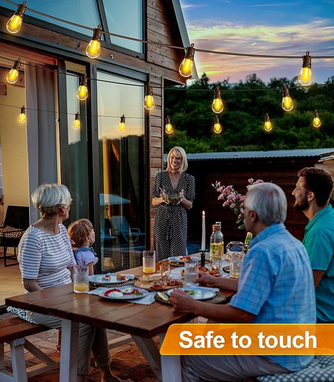 Outdoor-String-Lights-Patio-LED-Light-Outside 50Ft 15M Waterproof Remote Dimmable S14 LED Porch Lighting with 15 Edison Plastic Bulb Hanging Lights Connectable for Backyard Yard Gazebo Party Garden-Ruum Studio Home