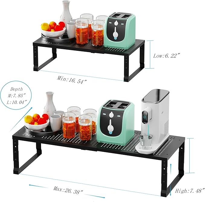 Expandable Spice Rack Kitchen Cabinet Shelf Organizer, Stackable Storage Shelves Racks, Adjustable Counter Shelving for Cabinets, Countertop, Cupboard,Pantry and More(1Pack/Black/Large)-Ruum Studio Home