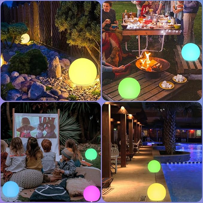 8-in Solar Globe Light Outdoor, Waterproof Solar Ball Light for Outside w/Remote, 16 RGB Color Changing Glowing Orb Lamp Landscape Lighting Mood Lamp w/Ground Stake for Garden Patio Yard Pathway Decor-Ruum Studio Home