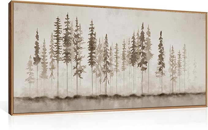 HPINUB Misty Forest Framed Canvas Wall Art Set, Foggy Pine Tree Wall Decor, Pastel Nature Landscape Wall Painting, Evergreen Coniferous Plant Art Print for Living Room, Bedroom, Office - 20"x40"-Ruum Studio Home