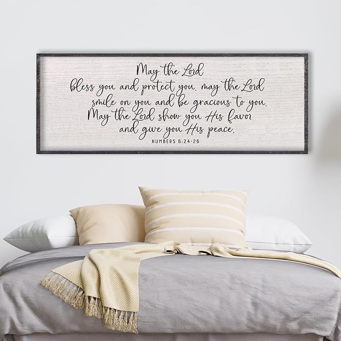 LuZhiQiang Numbers 6:24-26 Scripture Wall Art 40"x15" May The Lord Bless You And Protect You Sign Bible Verses Christian Home Wall Decor (Black)-Ruum Studio Home