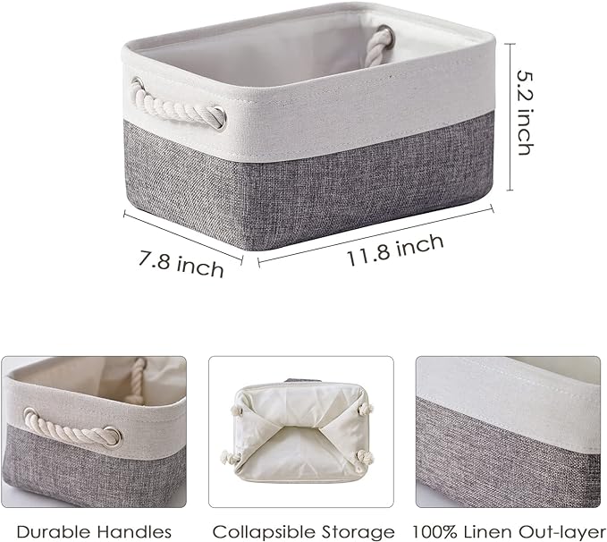 TheWarmHome Organization and Storage Basket for Shelves - 12x8x5.2 inch 1 Pack Fabric Storage Cubes, Collapsible Storage Bins for Closet Organizer Gift Cloth Toy (White & Grey)-Ruum Studio Home
