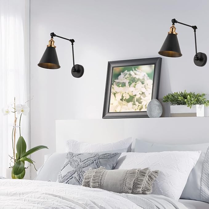 JONATHAN Y JYL7462A-SET2 Rover 7" Farmhouse Industrial Adjustable Arm Metal LED Wall Sconce Rustic Bohemian 2700K 4W Bulb for Entryway Lobby Kitchen Bathroom Bedroom Hallway, Black (Set of 2)-Ruum Studio Home