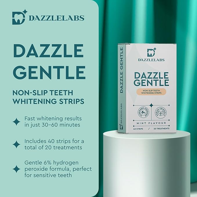 Gentle Teeth Whitening Strips - 20 Pack | Mint Flavor | 6% Hydrogen Peroxide | Sensitive Tooth Stain Remover & Whitener Treatment | Rapid Home Kit for Fast, Professional & Whiter Results-Ruum Studio Home