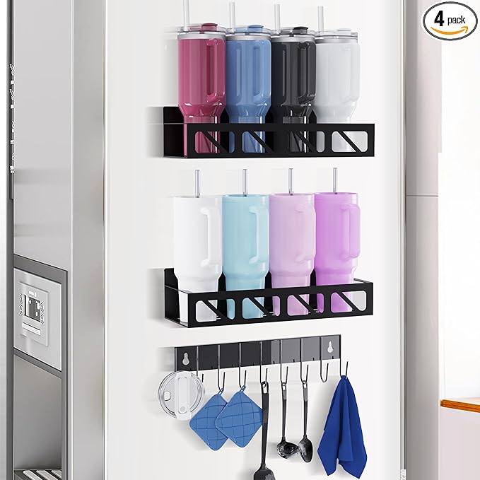 Magnetic Spice Rack Organizer for Fridge Seasoning Organizer for Kitchen storage with Screw or Adhesive Hanging,Magnetic Shelf with Hook for Refrigerator and Oven (2pack)-Ruum Studio Home