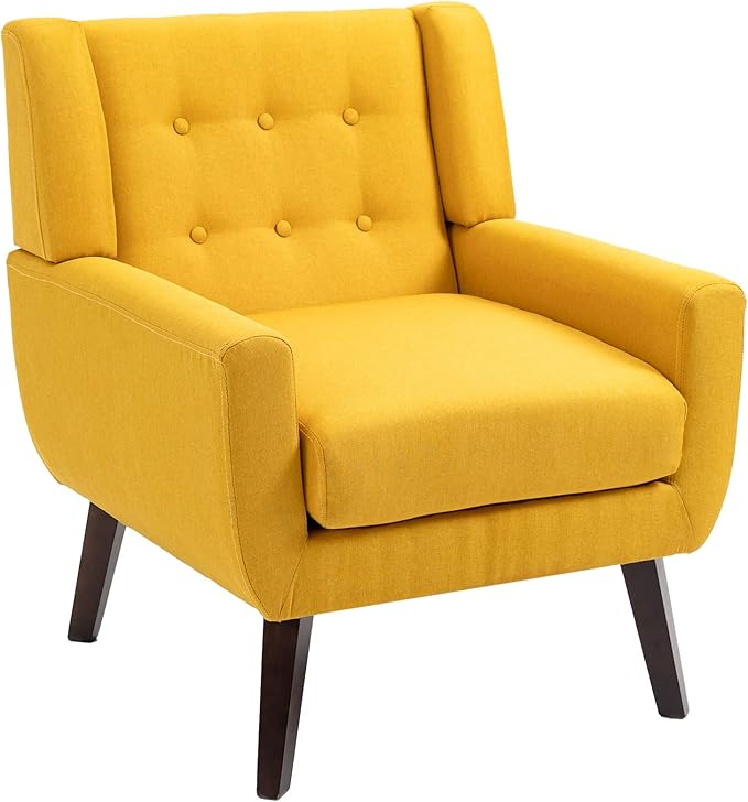 UIXE Accent Chair, Modern Upholstered Armchair Mid-Century Arm Chair in Fabric for Living Room, Comfy Single Sofa Seats Button Tufted Reading Seating, Yellow-Ruum Studio Home