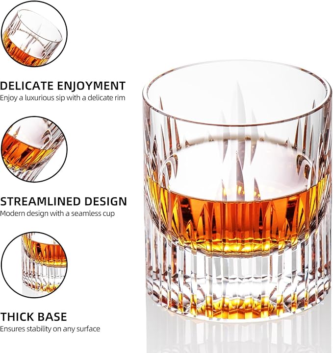 KAMMAK Crystal Whiskey Glasses Set of 2, Luxury 7.44oz Old Fashioned Glasses Stemless, Hand Blown Cocktail Glasses, Handcrafted Cut White Scotch Cup for Women, Men Gift for Bourbon,Home Bar-Ruum Studio Home