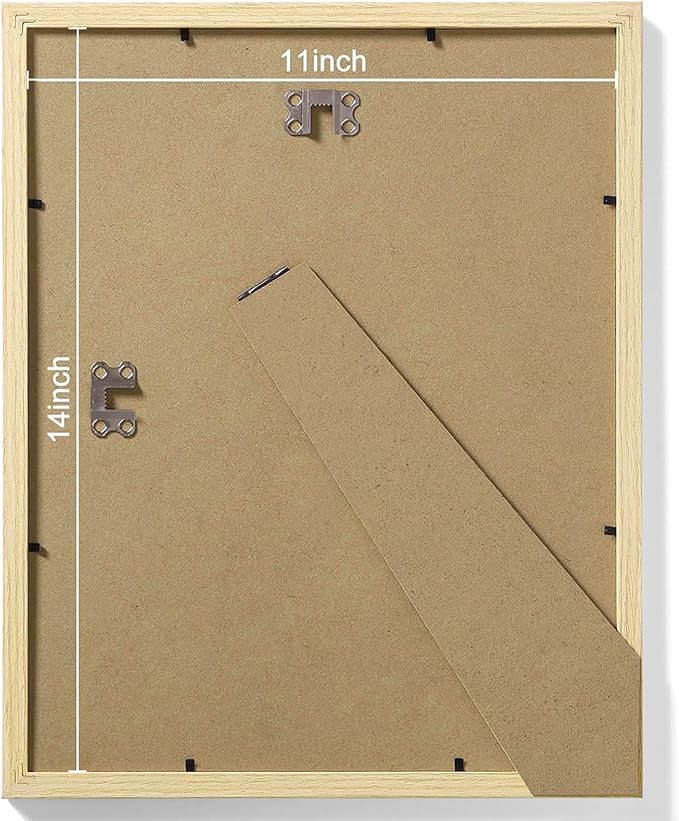Vittanly 11x14 Picture Frames Set of 9, Shatter Resistant Plexiglass, Display 8x10 Pictures with Mat or 11x14 without Mat, Photo Frames for Wall or Tabletop, Engineered Wood, OAK-Ruum Studio Home