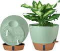 montresor 2 Pack 8 inch Plant Pots, PP Plastic Self Watering Plant Pot with Drainage and Tray for Indoor Outdoor Plants, Water Level Window & Reservoir Flower Pots Decorative Planter (Green)-Ruum Studio Home
