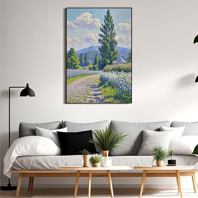 Countryside wildflowers landscape canvas poster natural plant flower artwork retro pastoral flower path suitable for farmhouse decoration-Ruum Studio Home