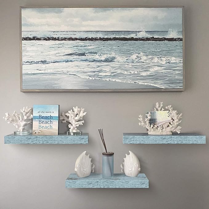 Sorbus Floating Shelves - 3 Pack 16 Inch Rustic Blue Wall Shelves for Bedroom, Kitchen, Living Room, Bathroom Shelves, Home Decor, Office - Floating Shelf for Trophies, Books, Frames, Toilet Paper-Ruum Studio Home
