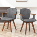 LUNLING Swivel Dining Chairs Set of 2, Mid Century Modern Gray Fabric+Faux Leather Kitchen Chairs with Arms,Bamboo Legs Side Chairs No Wheels,Accent Chair for Dining Rooms and Offices(Gray Fabric)-Ruum Studio Home