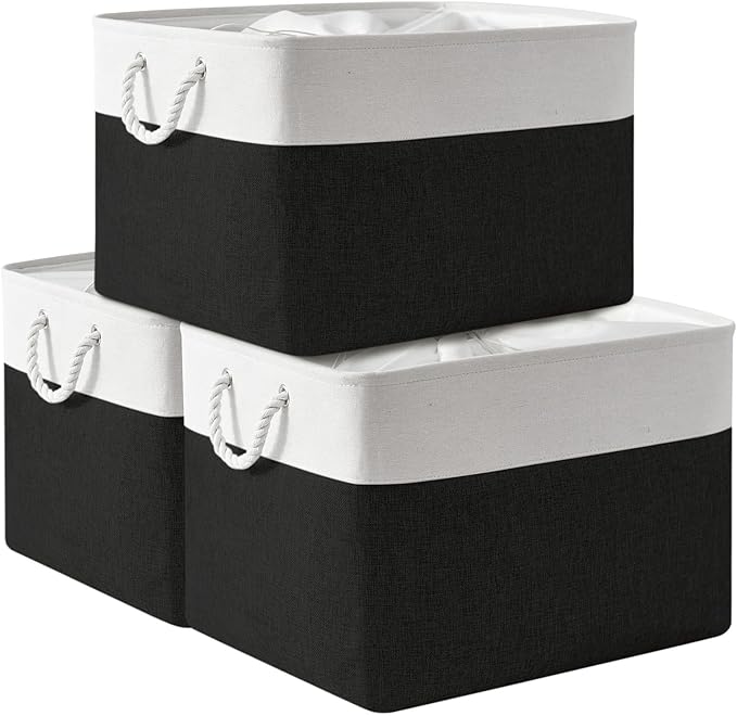 TheWarmHome Organization and Storage for Shelves - Extra Jumbo 3 Pack 20.5x15.7x13.8 inch Fabric Storage Basket for Organizing, Storage Bins for Shoes Towel Blanket (White & Black)-Ruum Studio Home