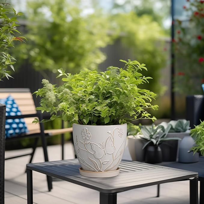 6 Inch Ceramic Plant Pot for Indoor Plants Outdoor Round Planter Flower Pot with Drainage Hole and Saucer for Home Garden Office Decor White-Ruum Studio Home