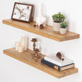 Floating Shelves for Wall, 32"W x 9.3"D x 1.5"H Rustic Solid Elm Wood Wall Shelves, Set of 2 with Invisible Heavy-Duty Metal Bracket, Deep Floating Shelf for Living Room Kitchen, Natural-Ruum Studio Home