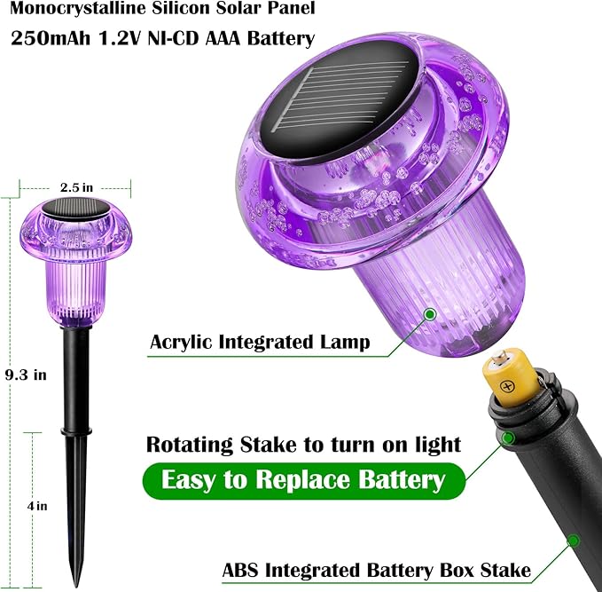 Halloween Solar Lights Outdoor 16 Pack Purple LED Waterproof Mushroom Outside Lights for Yard Garden Patio Pathway Walkway Landscape Halloween Decorations-Ruum Studio Home