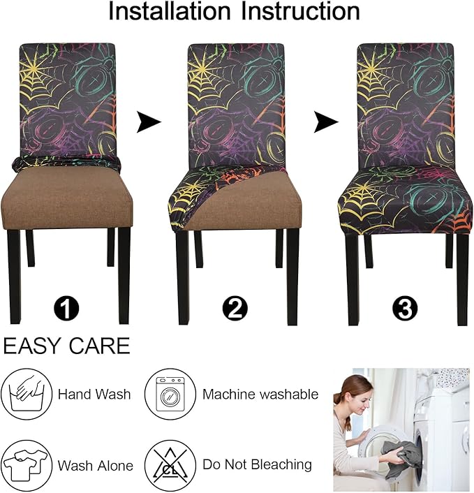 JQinHome Spider Halloween Chair Slipcover,Web Black Chair Covers Set of 4, High Stretch Washable Chair Protector Cover for Dining Room, Kitchen,Home Party,Wedding Ceremony(Spider,4PC)-Ruum Studio Home