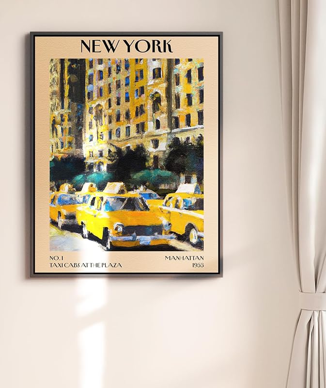 Retro Vintage New York Wall Art Print - 11x14 Unframed Poster - New York City Souvenirs, Cute Trendy Colorful Wall Decor (Taxi Cabs at the Plaza, 11x14")-Ruum Studio Home
