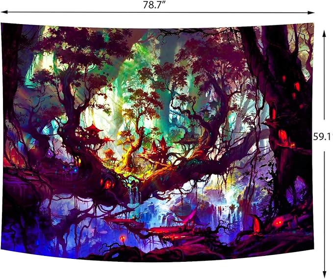 Delur Fantasy Forest Tapestry Mystical Landscape Magical Enchanted Forest Tree Nature Tapestry Psychedelic Wall Hanging Headboard for Bedroom Living Room Home Decor (59.1" x 78.7")-Ruum Studio Home