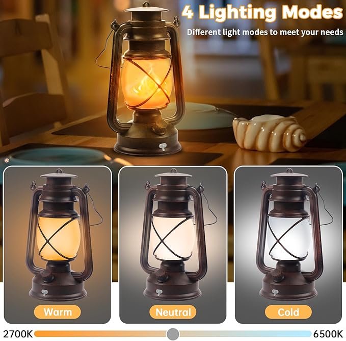 2 Pack Bronze Vintage 4 Modes Light LED Lanterns，Rechargeable Dancing Flame Lanterns Decorative Outdoor&Indoor, Remote Control Waterproof Hanging Lights for Camping,Patio Garden Pathway-Ruum Studio Home