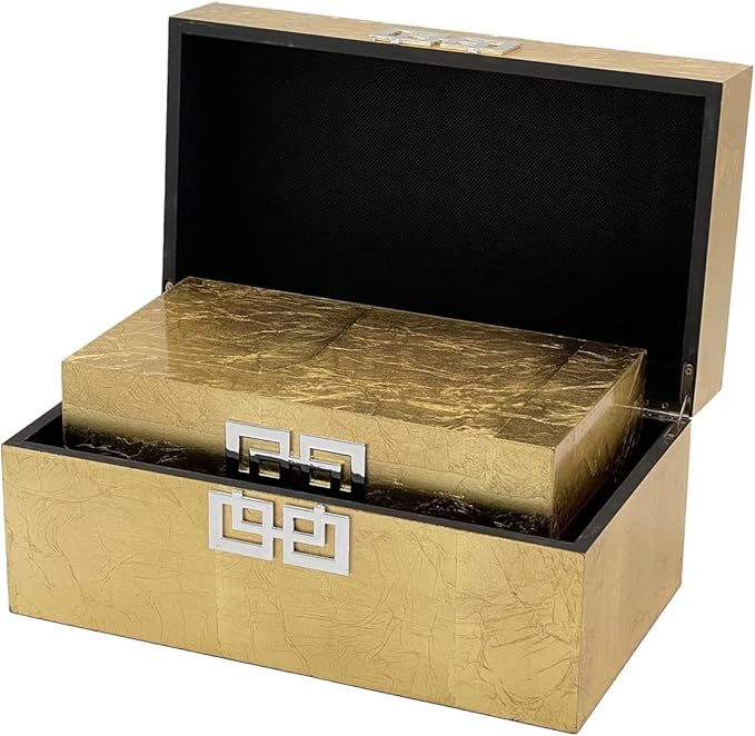 Galt International Storage Box Set Decorative Storage Box w/Hinged Lid Classic Design Wood Decor Boxes with Geometric Clasp Storage for Bedroom & Home - Set of 2 (Gold Leaf)-Ruum Studio Home