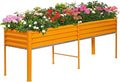 Land Guard Galvanized Raised Garden Bed with Legs, 96×24×32in Raised Garden Beds Outdoor with Drainage Holes, Planter Boxes Outdoor for Backyard, Patio, Balcony, 800lb Capacity, Cream Yellow-Ruum Studio Home