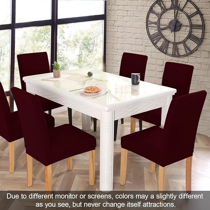 JQinHome 6 Pcs Dining Chair Slipcover,High Stretch Removable Washable Chair Seat Protector Cover for Home Party Hotel Wedding Ceremony (Burgundy)-Ruum Studio Home