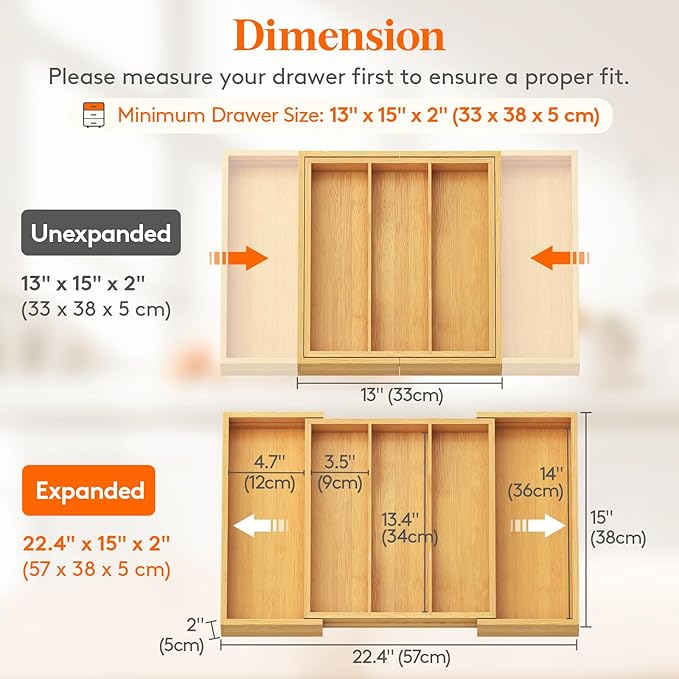 Lifewit Utensil Organizer for Kitchen Drawer, Expandable Cooking Utensil Tray, Bamboo Cutlery Silverware Flatware Holder, Adjustable Spatula Tools and Gadgets Storage Divider, Large, Natural-Ruum Studio Home