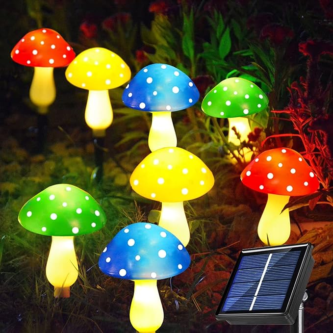 8-Pack Solar Mushroom Lights for Garden Decor, 8 Modes Waterproof Outdoor Garden Mushroom Lamp, Multi-Colored Solar LED Fairy Lights for Christmas Halloween Yard Lawn-Ruum Studio Home