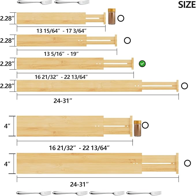 BAMEOS Drawer Dividers Bamboo Separators Organization Expandable Organizers for Kitchen Bedroom Bathroom Dresser Office 4-pack-Ruum Studio Home
