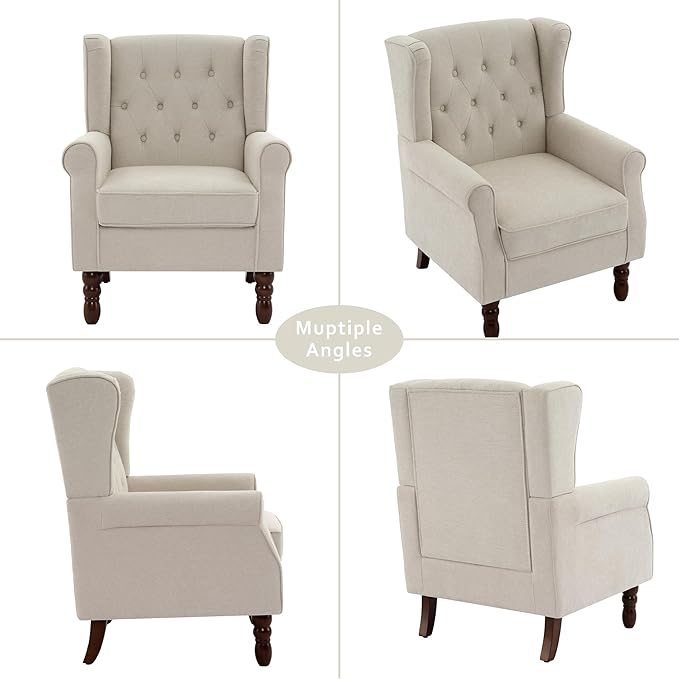 Lumibee High Back Accent Chair Set of 2,Upholstered Wingback Armchair with Solid Wood Legs for Small Spaces,Comfy Single Sofa Chair for Living Room,Bedroom,Office-Beige-Ruum Studio Home