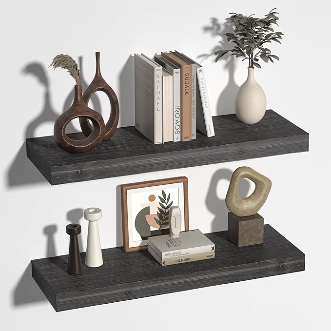 Floating Shelves for Wall, USA-Sourced Fir Wood 24 Inch Wall Shelves Set of 2, Natural Rustic Solid Wooden Floating Shelves Wall Mounted, Nursery Book Storage Shelf, Display Shelf for Bathroom-Ruum Studio Home