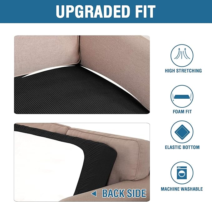H.VERSAILTEX Super Stretch Individual Seat Cushion Covers Sofa Covers Couch Cushion Covers Slipcover Sets Thick Jacquard Textured Twill Fabric (1 Piece Sofa Cushion Cover, Black)-Ruum Studio Home