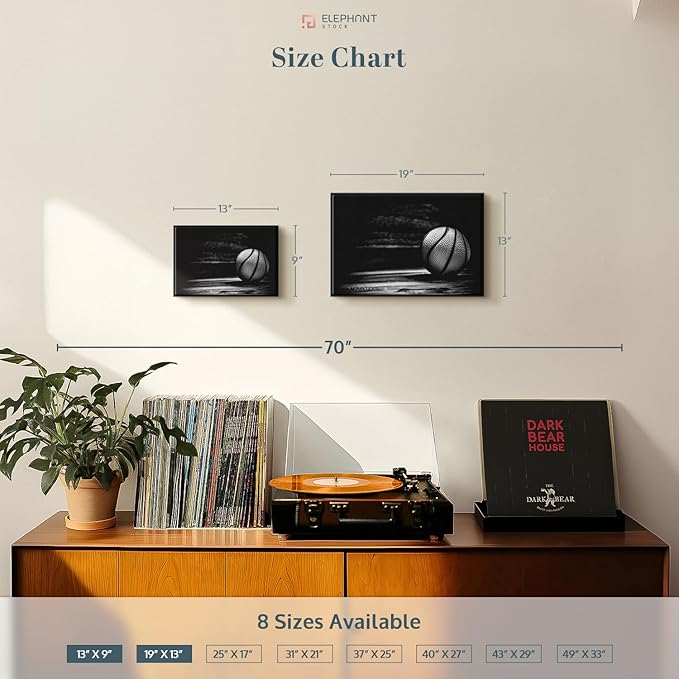 ElephantStock Basketball Wall Art - Horizontal Framed Canvas - 1-Piece Hallway Wall Decor - Photography sports Canvas Print - Black and Gray Decor for Wall - 13" X 9"-Ruum Studio Home