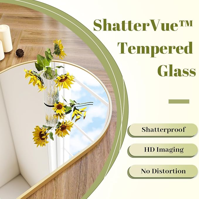 BEAUTYPEAK Wall Mounted Mirror, 26 inch x38 inch Arch Bathroom Mirror, Gold Vanity Wall Mirror w/ Metal Frame for Bedroom, Entryway, Living Room-Ruum Studio Home