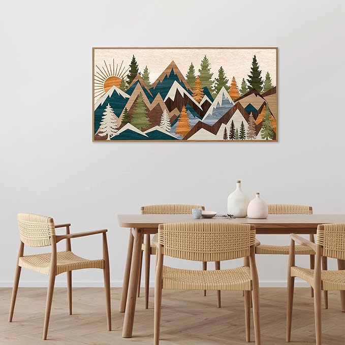 Tinonedraw Large Metal Mountain Framed Canvas Wall Art, Boho Rustic Sunrise Forest Wall Decor, 3 Piece Vintage Nature Artwork, Modern Wilderness Art Print for Living Room Bedroom Office 20"x40"-Ruum Studio Home